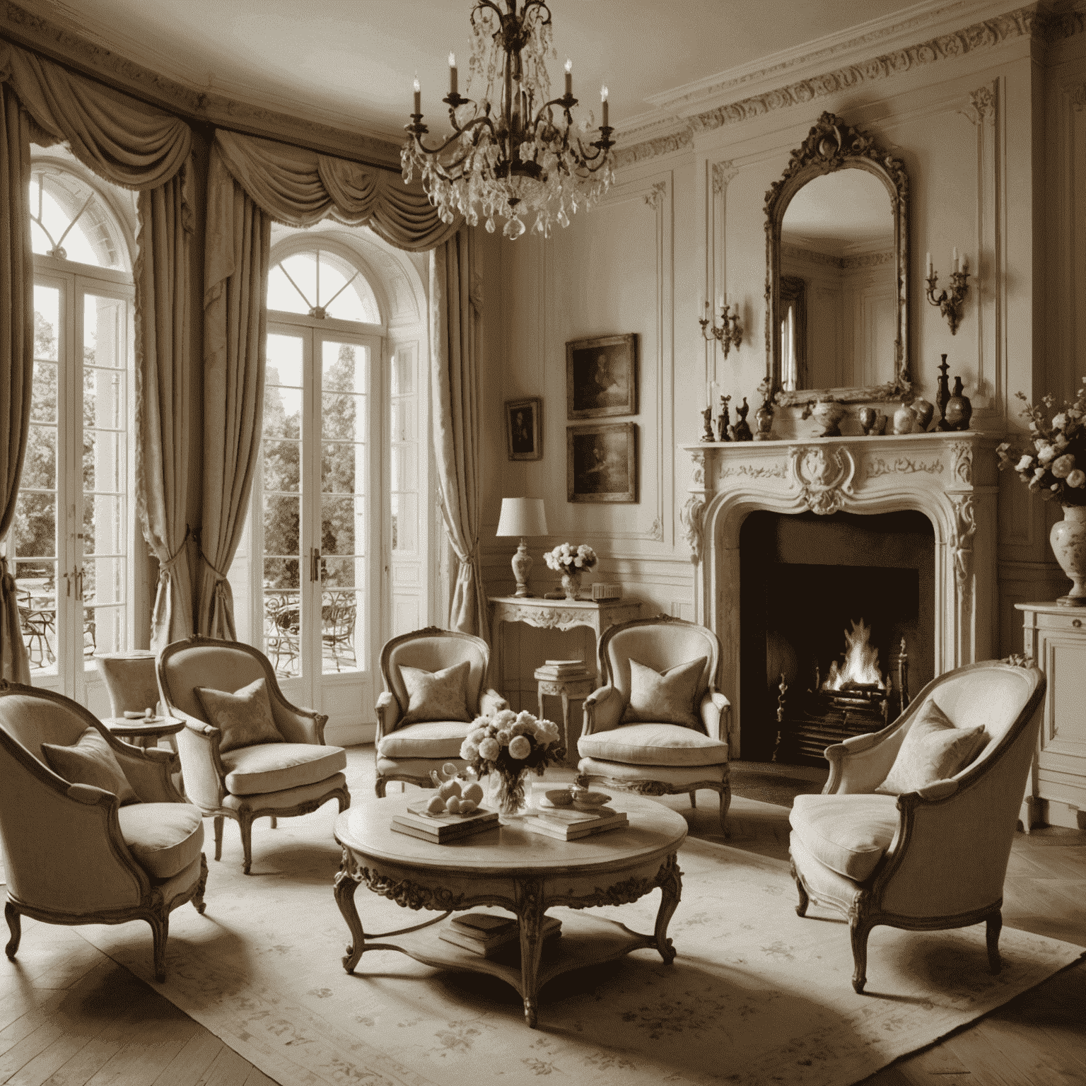 Image d'un intérieur élégant avec des éléments de décoration française, mêlant le chic parisien et le charme de la campagne française